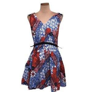 Stella McCartney Dress Size 36 US 2 Blue Red Floral Geometric Print